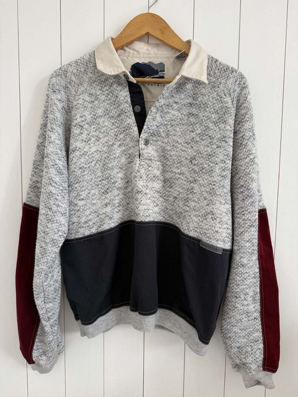 Vintage 90s Pierre Cardin Colorblock Henley Pullover Sweater Size Large